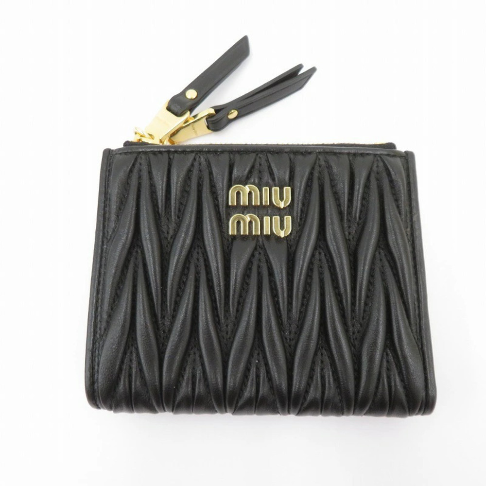 Miu Miu Matelasse Leather Bi fold Wallet Black